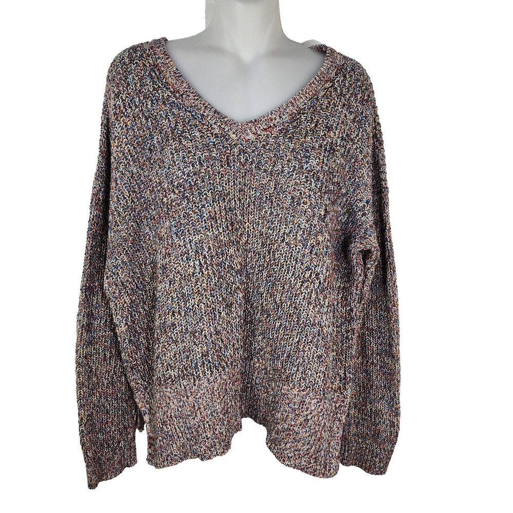 Maurices Womens Sweater Large V Neck Oversized Keyhole Back Confetti Multicolor